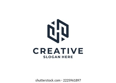 Abstract letter H logo design with creative Hexagon shape.