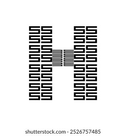 Abstract letter h logo design is made with black and white geometric shapes forming a bridge