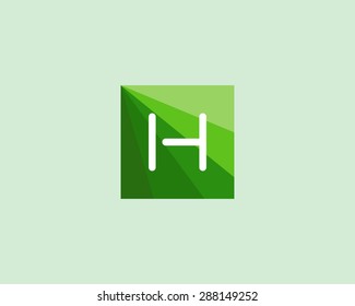 Abstract letter H logo design template. Colorful green leaf global eco vector icon. Modern colorful square symbol