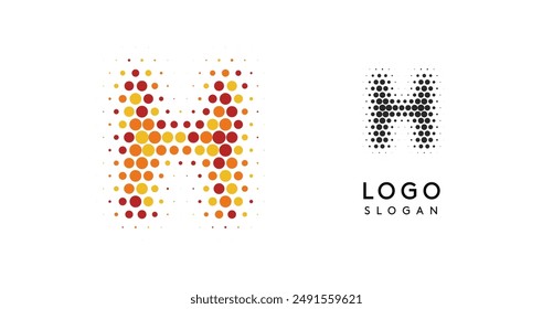 Abstract letter H logo with orange to red gradient dots, modern minimalist dotted logotype design for business branding, corporate identity, technology firms. Professional symbol. Vector illustration