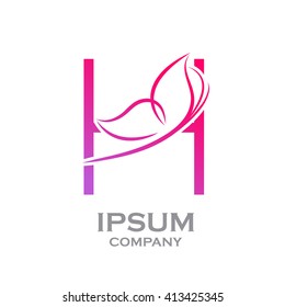 Abstract letter H logotype Pink colour with Butterfly Linear style logo, Beauty and Cosmetic sign for your Corporate identity