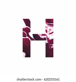 Abstract letter H on a white background in the form of stains of paint. Reminiscent of marble