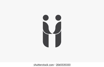 abstract letter H people holding hands with each other  isolated on white background.