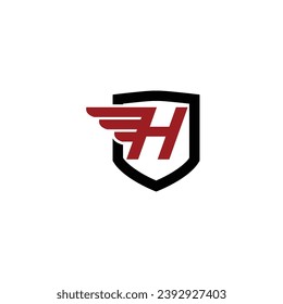Abstract letter H Red shield logo design template. Premium nominal monogram business sign. Universal foundation vector icon. Shield Secure Safe with Initial H logo design inspiration