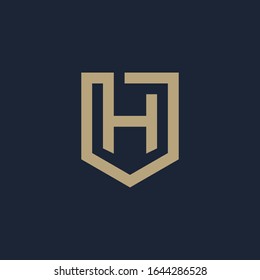 Abstract Letter H Shield logo design. Shield Line geometry  for company Security logo. Logo Icon Template for Web and Business Card. - vector
