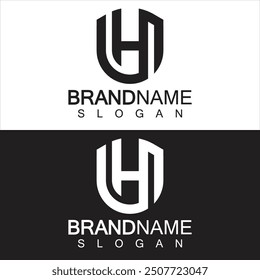 Abstract Letter H Shield Logo Design. Shield Line shape letter H monogram for company Security logo, Cyber, Protection, Guardian Logotype.