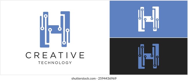 Abstract letter H tech logo design template
