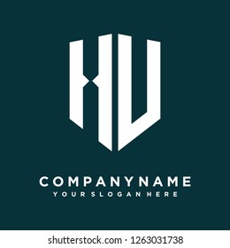 Abstract letter H U shield logo design template
