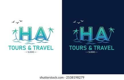 Abstract Letter HA AH With Travel Logo Design. Initial Summer Travel Logo Icon Vector