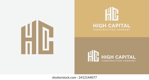 Abstract letter HC or CH logo in luxurious gold color presented with multiple logo positions and it is suitable for construction and financial company logo design inspiration template