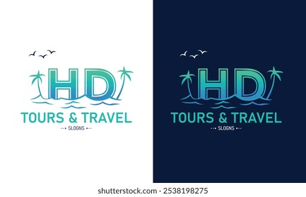 Abstract Letter HD DH With Travel Logo Design. Initial Summer Travel Logo Icon Vector