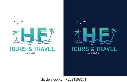 Abstract Letter HF FH With Travel Logo Design. Initial Summer Travel Logo Icon Vector