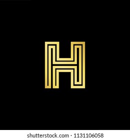 Abstract letter HH. minimal logo design template. Vector letter logo with gold and black color.
