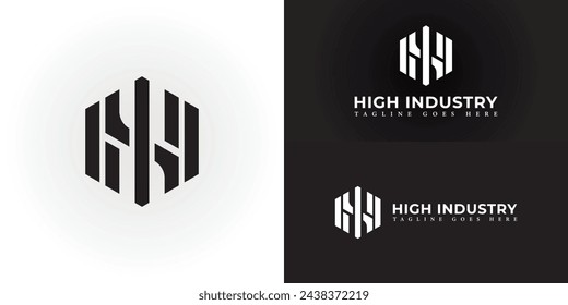 Abstract letter HI or IH logo design vector template in black color isolated on multiple backgrounds. Letter HI or IH in black color applied for design and printing company logo design inspiration
