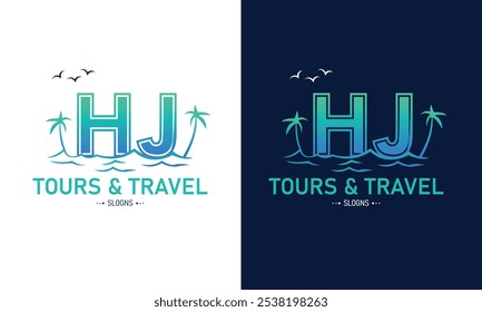 Abstract Letter HJ JH With Travel Logo Design. Initial Summer Travel Logo Icon Vector