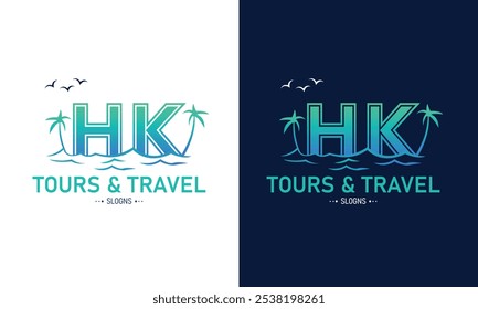 Abstract Letter HK KH With Travel Logo Design. Initial Summer Travel Logo Icon Vector