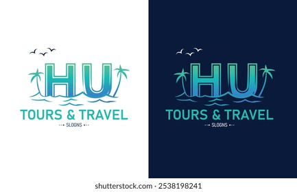 Abstract Letter HU UH With Travel Logo Design. Initial Summer Travel Logo Icon Vector