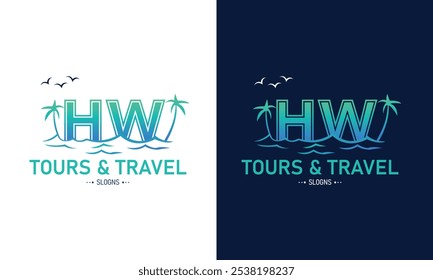 Abstract Letter HW WH With Travel Logo Design. Initial Summer Travel Logo Icon Vector