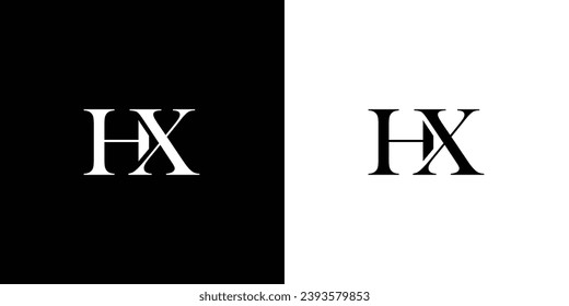 Abstract letter HX Logo Design Linked Vector Template in black and white color