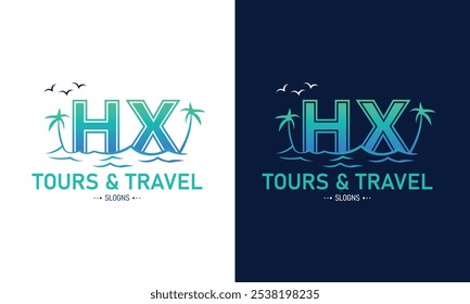 Abstract Letter HX XH With Travel Logo Design. Initial Summer Travel Logo Icon Vector