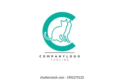 Abstract Letter Initial C cat Vector Logo Design Template
