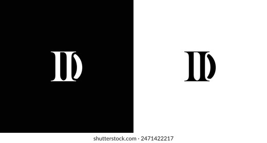 Abstract letter Initial DI or ID monogram serif font in black and white color
