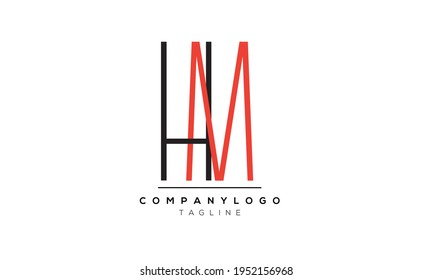Letra abstracta plantilla de diseño del logotipo del vector HM MH inicial