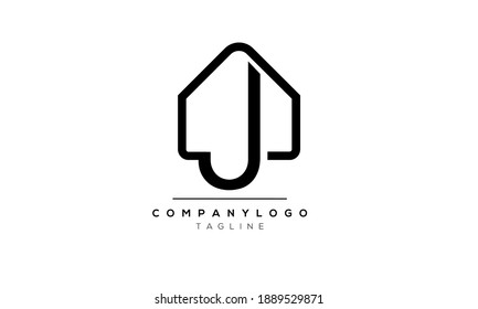 Abstract Letter Initial J HOME Vector Logo Design Template