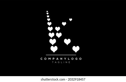 Abstract Letter Initial K hearts Vector Logo Design Template