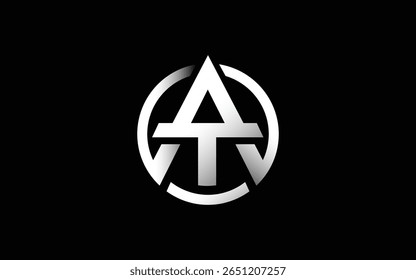 Abstract Letter AT Initial Logo in Minimalist Black Shape for Tech Company or Personal Brand