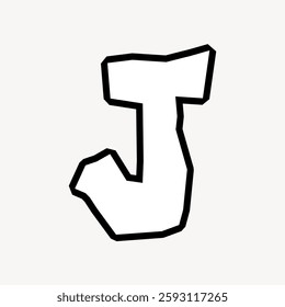 Abstract letter 'J' in bold, geometric style. Black outline, white fill. Modern, abstract letter 'J' design. Simple, bold letter 'J' graphic. Creative font vector.