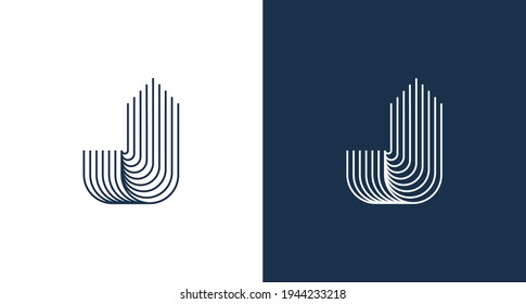 Abstract letter J with building tower shape, elegant outlined letter J tower logo vector template