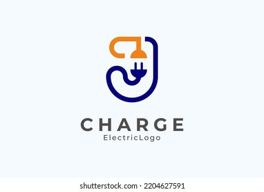 Abstract Letter J Electric Plug Logo, Letter J and Plug combination, flat design logo template element, vector illustration