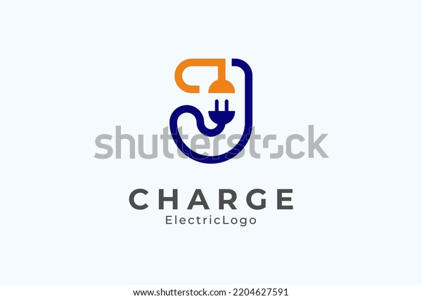Abstract Letter J Electric Plug Logo, Letter\
J and Plug combination, flat design logo template element, vector\
illustration