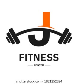 Abstract letter J fitness with barbell logo vector template. Suitable for business, web, sport, health, athlete and initial symbol