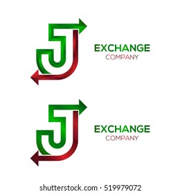 Abstract Letter J logo with Arrow Forward Signs, Express Exchange Symbols, Transportation Export Import icons, Technology Digital Connection concept for Corporate identity Trading Business company