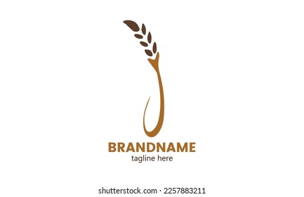 Abstract letter J logo design template with Ears of Wheat,Rice,Vector Illustration