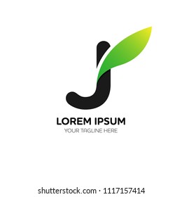 Abstract letter J logo vector design. Icon eco character and leaf concept template.