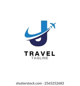 Abstract letter J with plane and airline logo design. Suitable for travel label, tourism, journey posters, flight company advertising