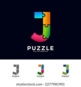 Abstract letter J puzzle pieces colorful vector logo design. Suitable for business, education, game, sticker and template