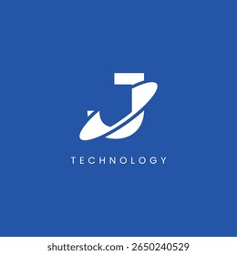 Abstract Letter J Space Logo, Futuristic Planet Ring Inspired Symbol.