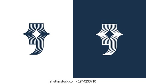 Letra abstracta J con plantilla vectorial de logotipo de forma estrella, monograma elegante estrella J