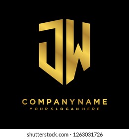 Abstract letter J W shield logo design template