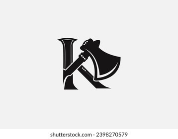 Abstract Letter K Ax Logo. Black Geometric Shape Letter K with Ax Symbol isolated one white background. Usable for Business and Branding Logos. Flat Vector Logo Design Template Element