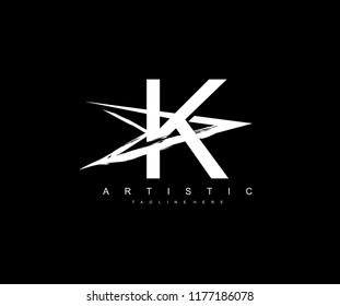 Abstract Letter K with Creative Artistic Curve Stroke Arrow Play Media Logo