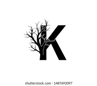 Abstract Letter K Dead Tree Logo Icon. 