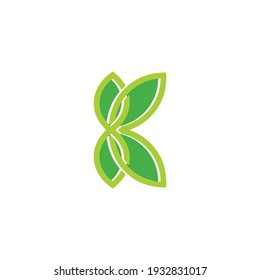 letra abstracta k hoja verde plana 3d vector de línea