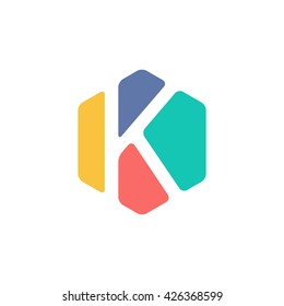 Abstract Letter K Hexagon Symbol. Colorful creative Word Art. Universal vector icon.