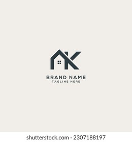 Abstract letter K house logo design vector element.
