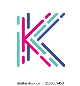 Abstract Letter K Line Colorful linear logotype. modern letter lines with new pop art colors. Font alphabet template. Logo set thin line clean style.
